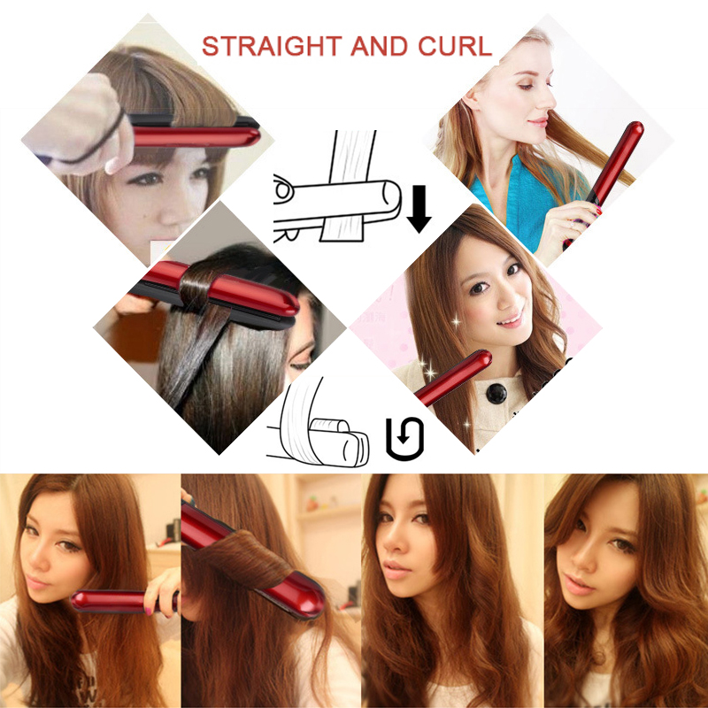 2 in 1 Hair Straightener & Curler Hair Care Styling Tools Ceramic Wave Hair Roller Magic Curling