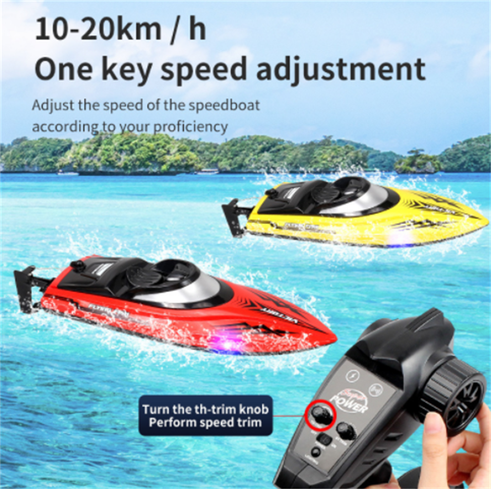 HXJRC HJ811 2.4G 4CH RC Boat High Speed LED Light Speedboat Waterproof 20km/h Electric Racing Vehicles Models Lakes Pools Remote Control Toys