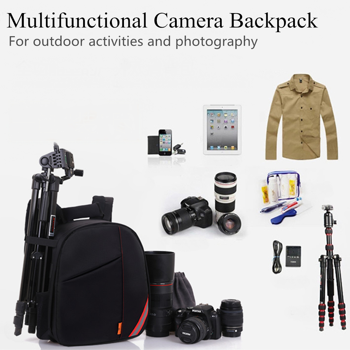 Waterproof Shoulder Bag Backpack Rucksack With Reflective Stripe For DSLR Camera 27