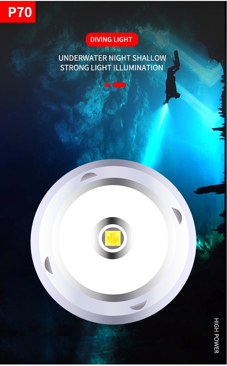 XHP70 Diving Light Yellow White LED 1500 Lumens Super Bright Diving Torch Underwater 50m Flashlight IPX8 Waterproof Diving Lamp for Diving Activities