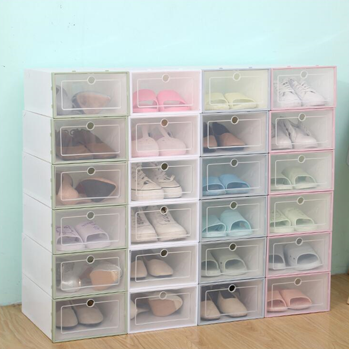 

Foldable Clear Plastic Shoe Boxes Case Stackable Tidy Display Storage Organizer Single Box