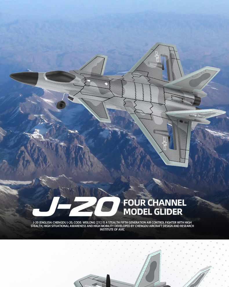 BM20 J-20 317mm Wingspan 2.4GHz 4CH 3D/6G System EPP Jet RC Airplane Fighter Glider RTF With LED Light