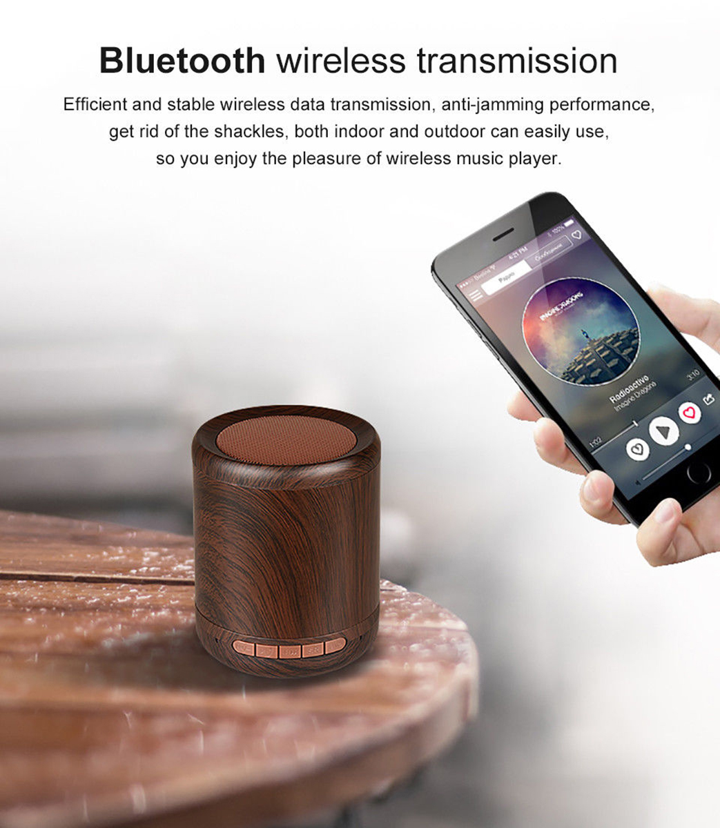 Mini Portable Wireless Bluetooth Speaker Wooden 3D Stereo TF Card Hands Free Aux-in Subwoofer 14