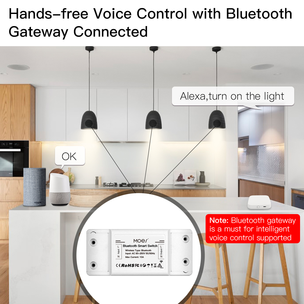 MoesHouse Tuya bluetooth Smart Switch Relay Module Single Point Control Sigmesh Wireless Remote Control with Alexa Google Home