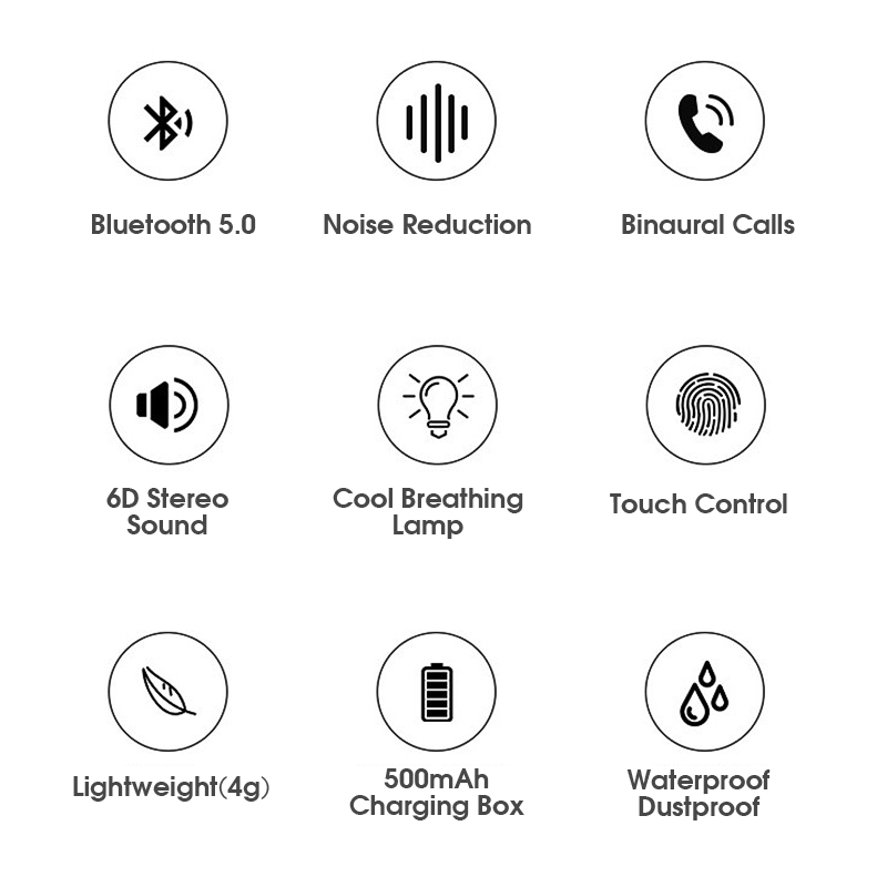 TWS Breathing Light Bluetooth 5.0 Wireless Earbuds HIFI Bass Smart Control Noise Cancelling Earphone 47