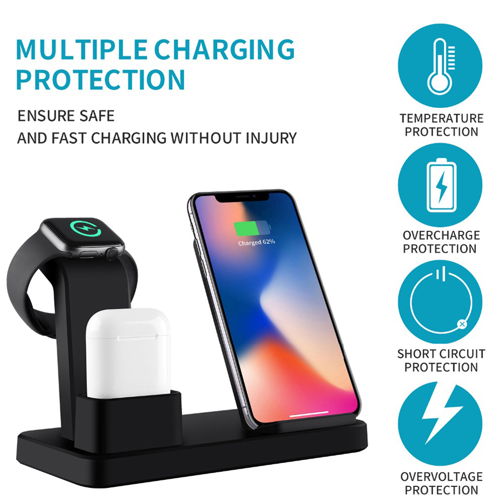 Bakeey 3 In 1 7.5W/10W Fast QI Wireless Charger Station Stand For iPhon-e Appl-e Watch 1/2/3/4 Series Airpo-ds