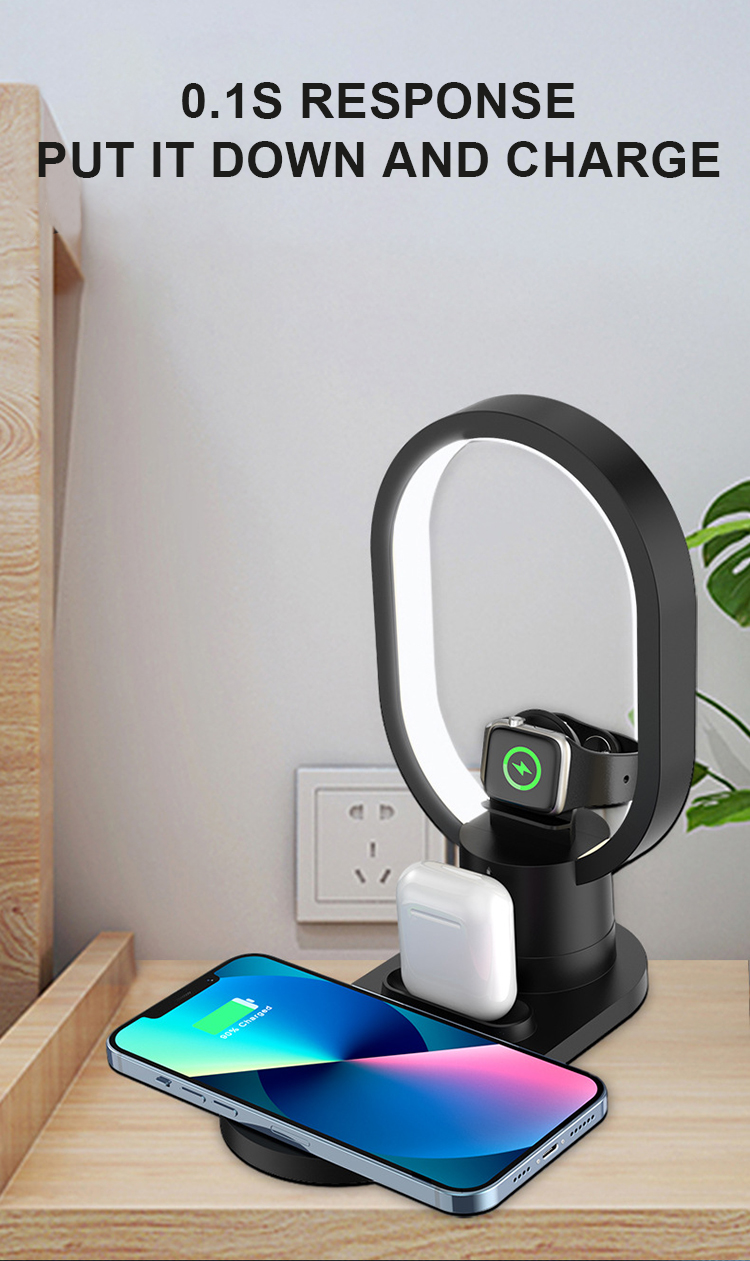 4 In 1 15W Magnetic 360 Degrees Rotating Night Light Bedside Lamp With Wireless Charger for Samsung Galaxy Z Fold 4 S22 Ultra for iPhone 14 Pro Max