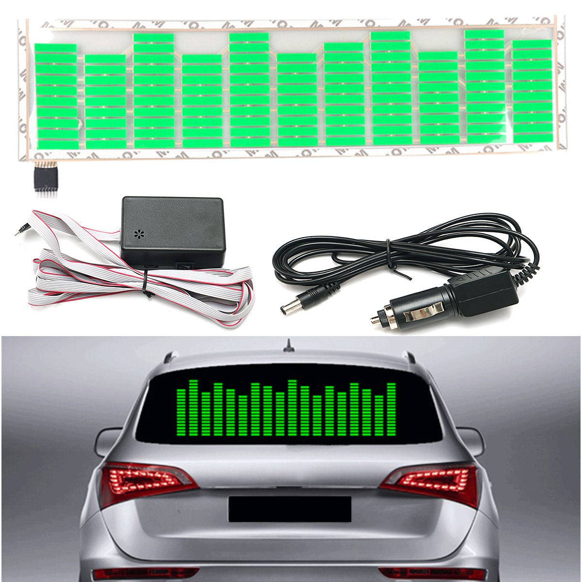 

Car Music Rhythm LED Flash Light Sound Activated Equalizer Car Sticker Green 45x11cm