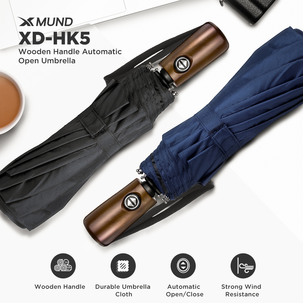 Xmund XD-HK5 2-3 People Wood Handle Automatic Folding Umbrella Portable Waterproof Camping Sunshade 18