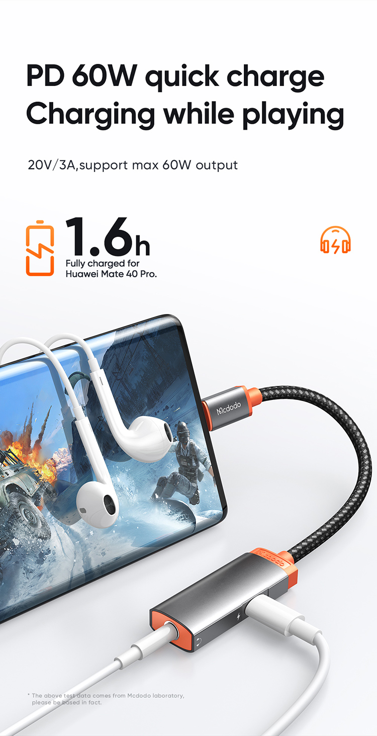 Mcdodo Aluminum Alloy 2 in 1 USB-C to USB-C+DC3.5mm Headphone AUX Audio Charging Connector Adapter for Samsung Huawei Xiaomi