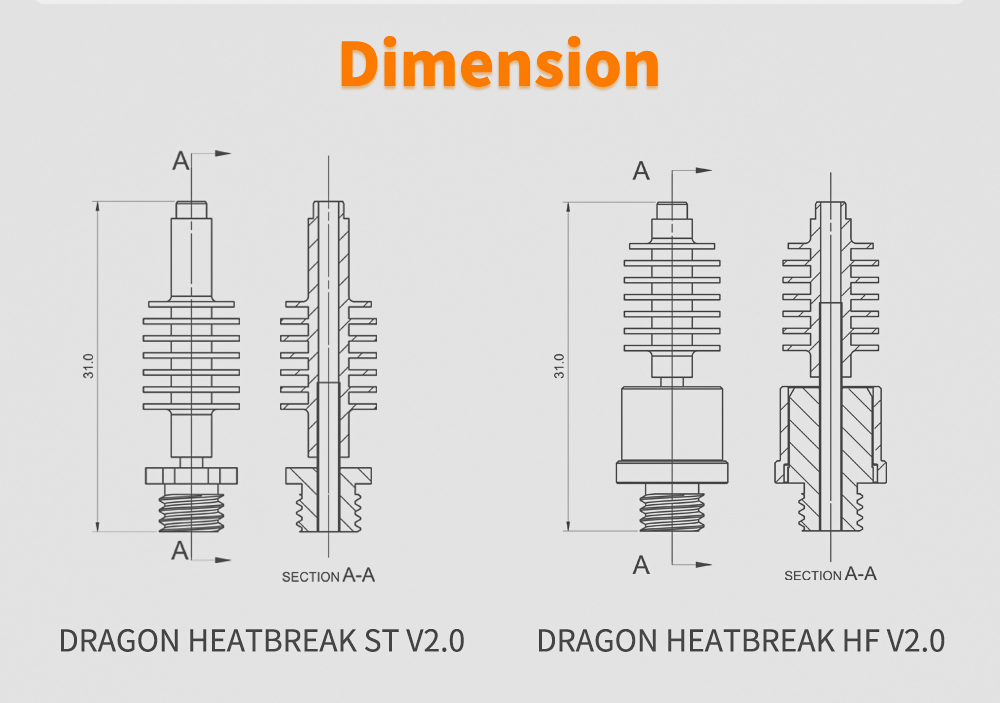 BIGTREETECH® Dragon Heatbreak V2.0 ST/HF For Dragon Hotend 3D Printer Parts