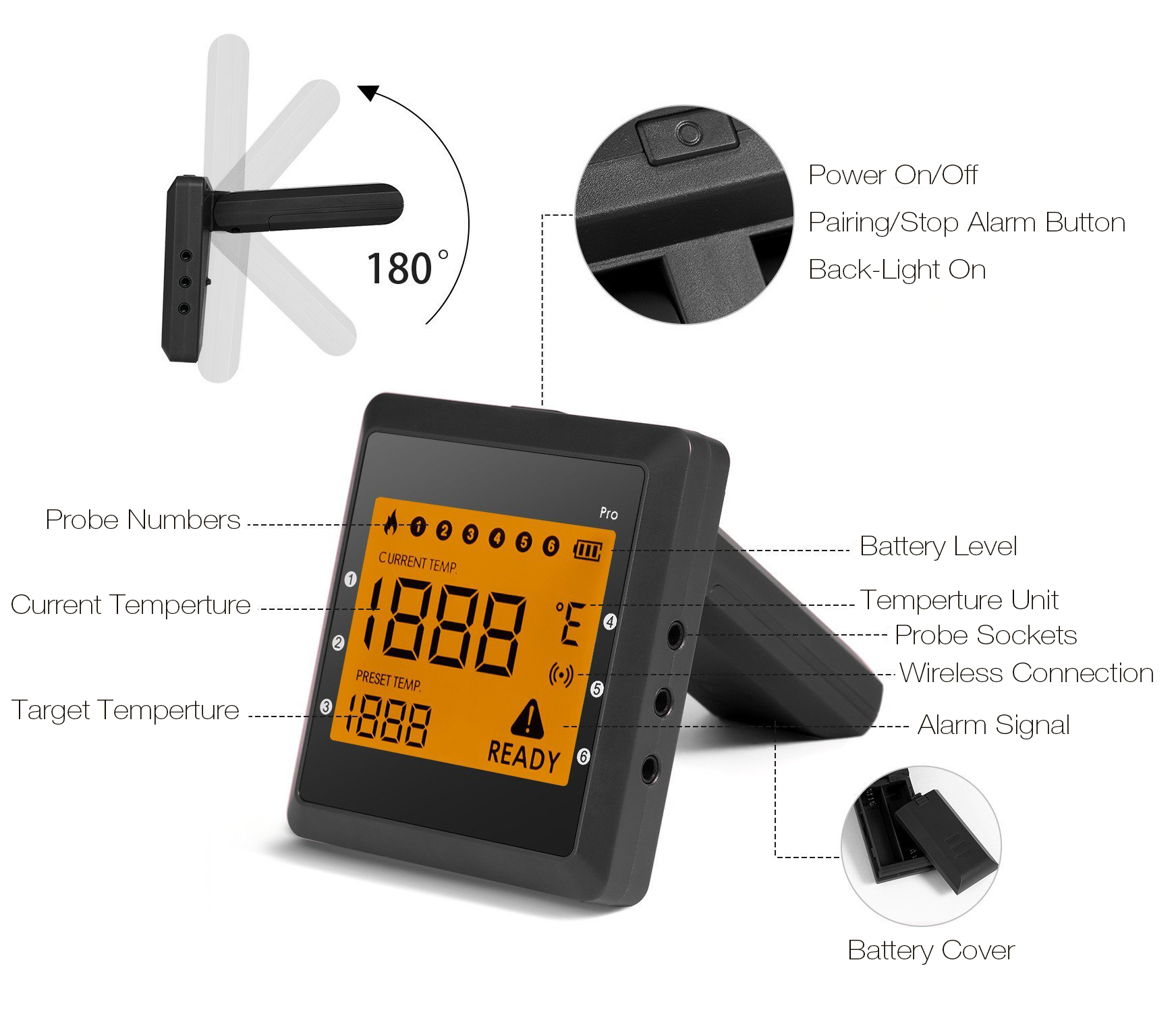 Loskii KT-529 Smart Bluetooth Digital Дисплей Гриль для гриля Термометр с шестью зондами