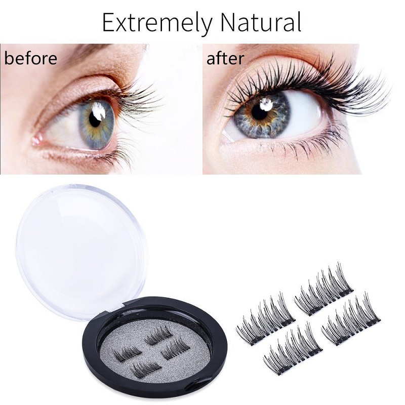 4Pcs/Pair Dual Magnetic 3D False Eyelashes Long Natural Eyelashes Extension