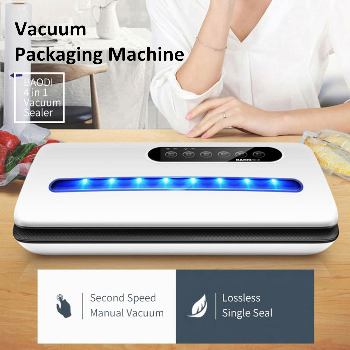 Full-automatic Electric Vacuum Sealing Machine Dry and Wet Vacuum Packaging Machine Vacuum Commercial and Household Food Sealers 220-240V 10