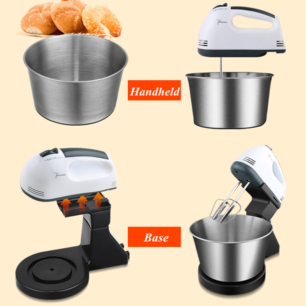 7 Speed Electric Egg Beater Dough Cakes Bread Egg Stand Mixer + Hand Blender + Bowl Food Mixer Kitchen Accessories Egg Tools 37