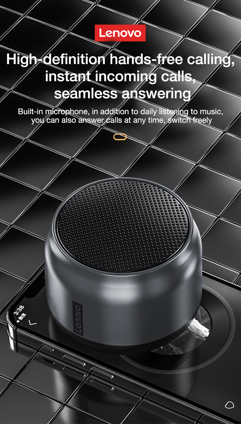 Lenovo K3 Wireless bluetooth 5.0 Speaker Mini Outdoor Loudspeaker Wireless Column 3D Stereo Music Surround Bass
