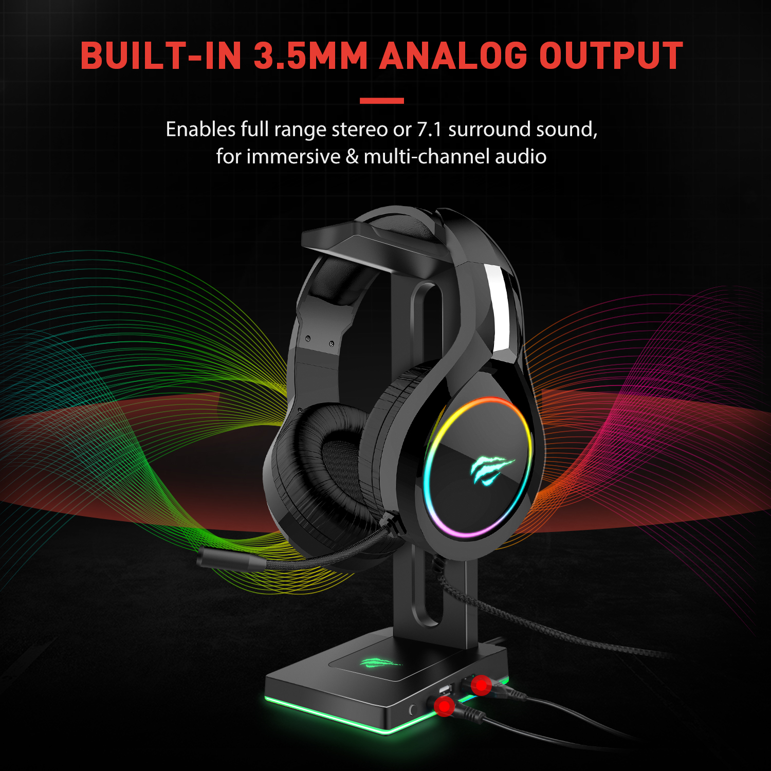 Havit RGB Headphones Stand with 3.5mm AUX and 2 USB Ports, Headphone Holder for Gamers Gaming PC Accessories Desk