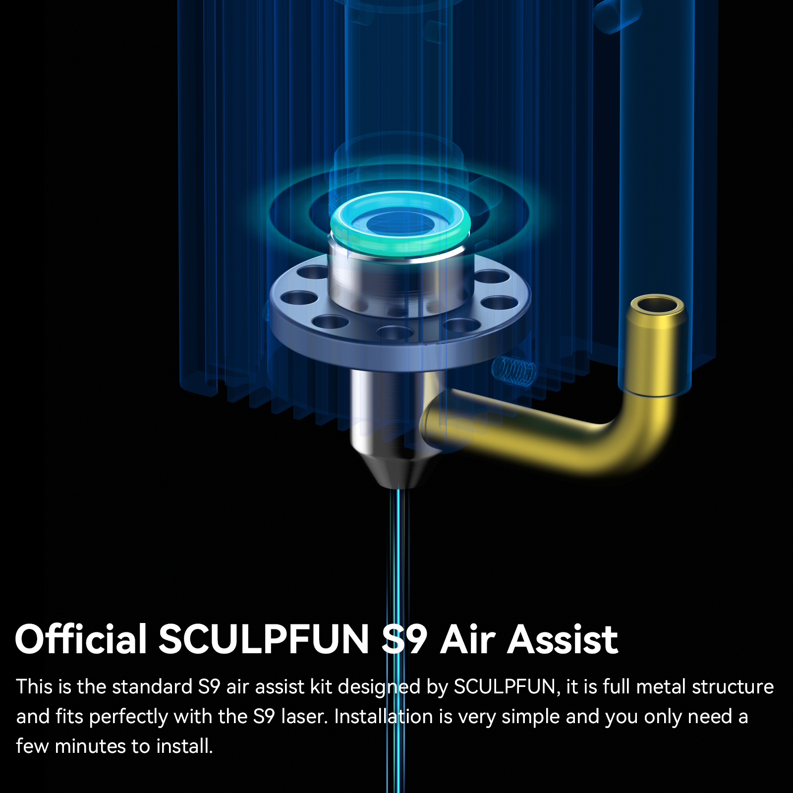 SCULPFUN S9 Air Assist Nozzle Kit with US Version 110V 30L/min Air Pump, Full Metal Structure Nozzle for S9 Lasers