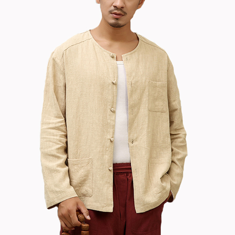 

Mens Tang Suit Coat Kung Fu Uniform O-Neck Pocket Shirts Top
