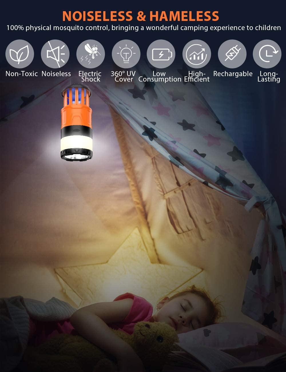 3 in 1 Stretchable Electric Mosquito Killer Camping Lamp with Bug Zapper USB Rechargeable Led Lantern IP67 Waterproof Electric Shock Mosquito Killing Lamp