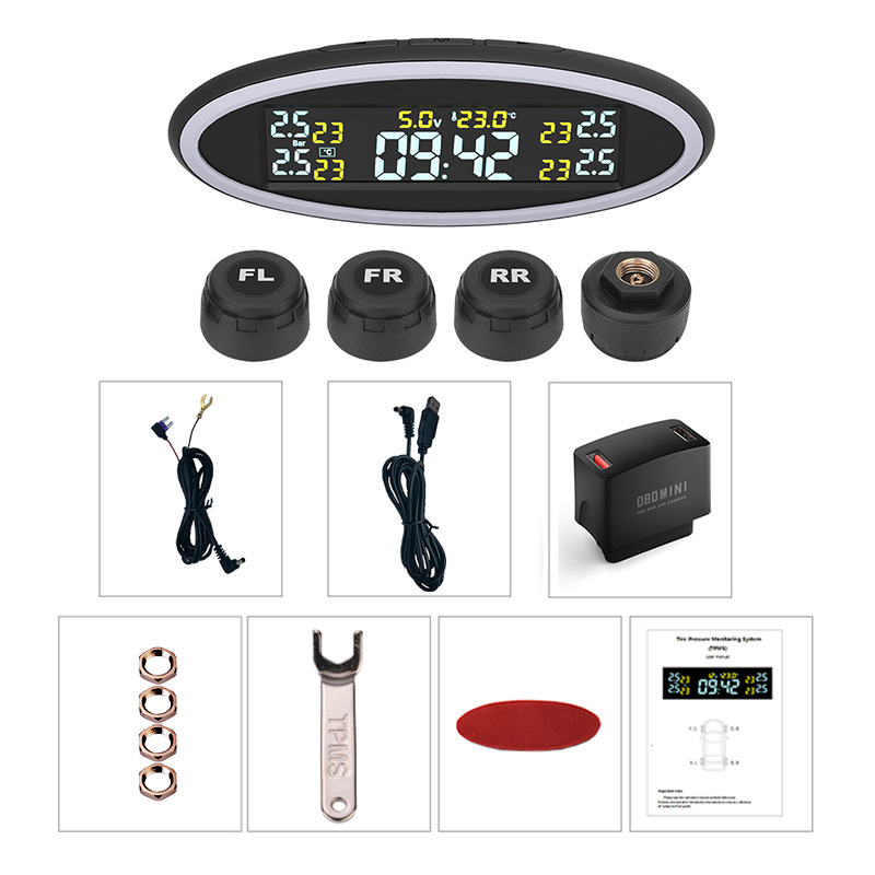 12V Car TPMS Tyre Pressure Monitoring System with Ambient Lights OBD Auto Security Alarm External Sensor