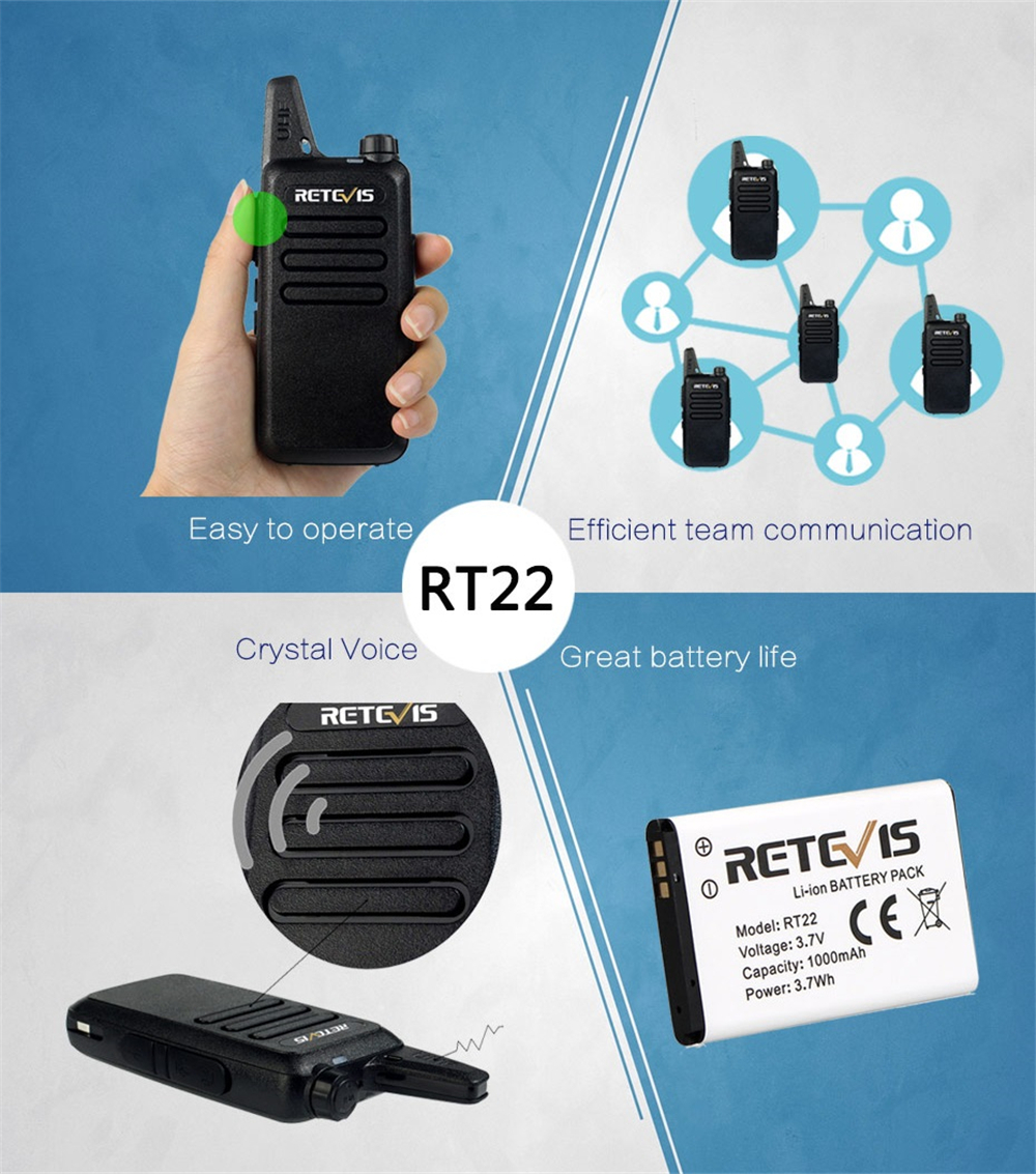 New 2Pcs Retevis RT22 Walkie Talkie Mini Transceiver UHF 2W VOX CTCSS