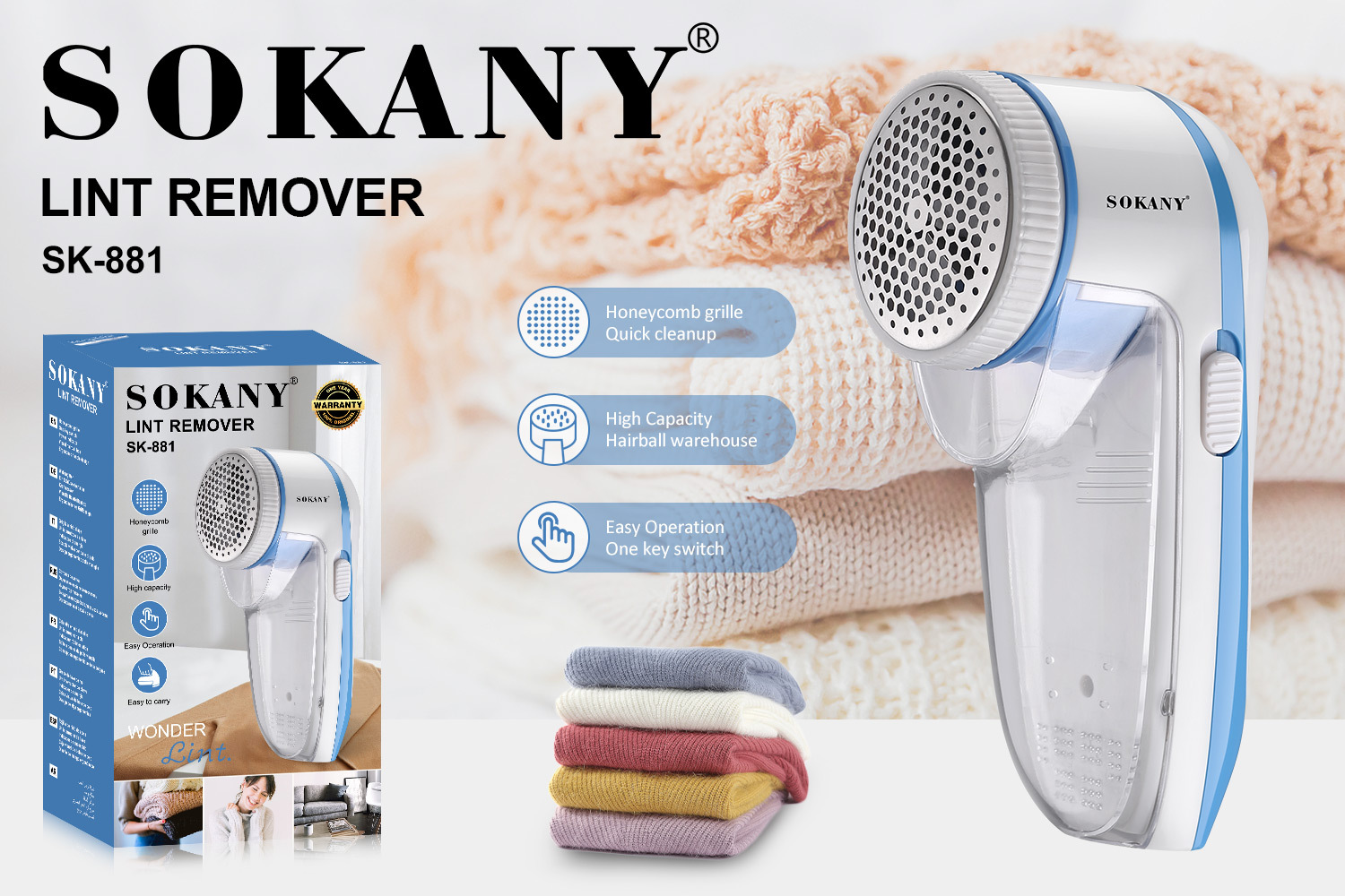 SOKANY 881 Hairball Trimmer Clothes Defur Remover USB Rechargeable Shaving Device