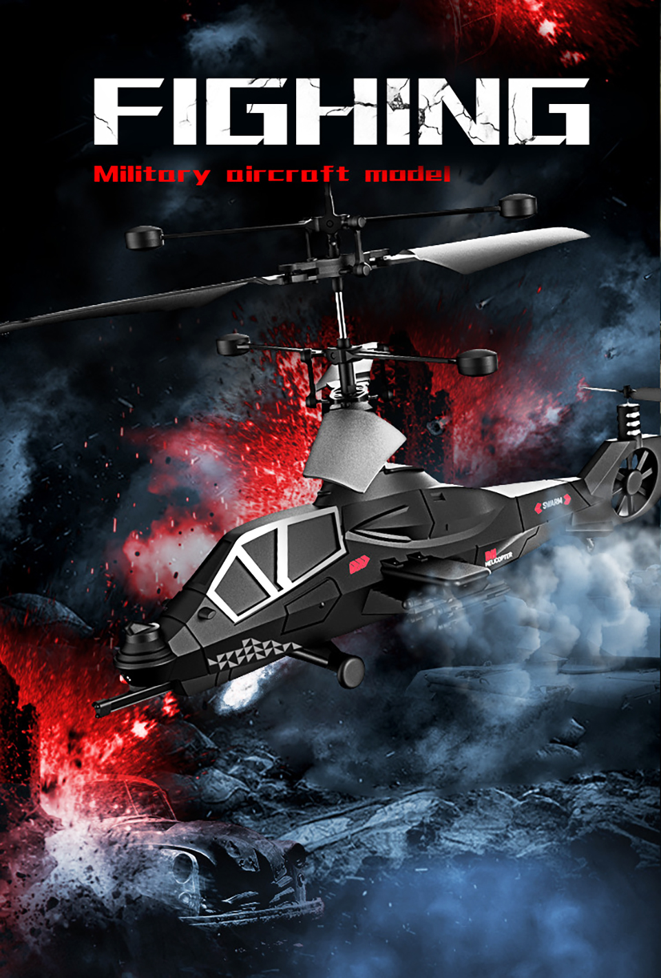 CH038 3.5CH Tail-lock Gyroscope LED Light Military RC Helicopter RTF