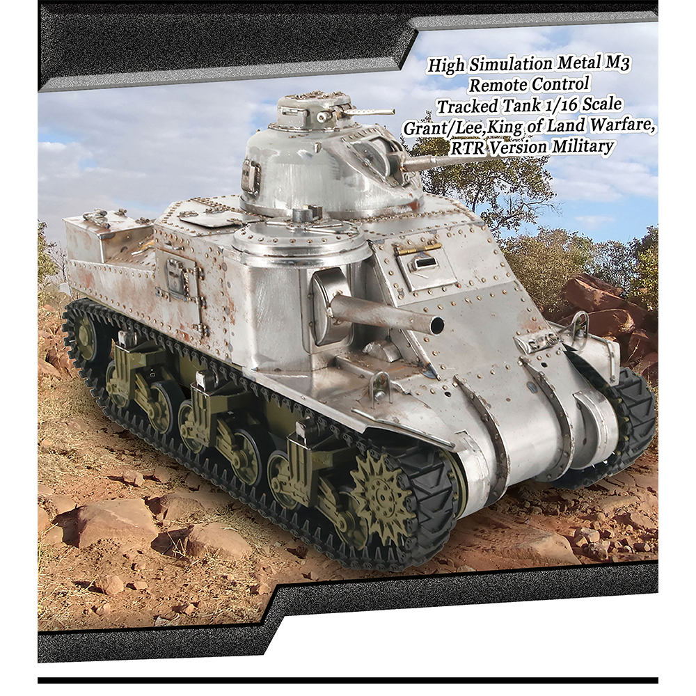 EXBONZAI 1/16 2.4ghz RC Tank RTR Hand Made Simulation Full Metal W/light & Sound 360 Degree Turret Rotation Remote Control For American M3 RC Car Vehicles Model