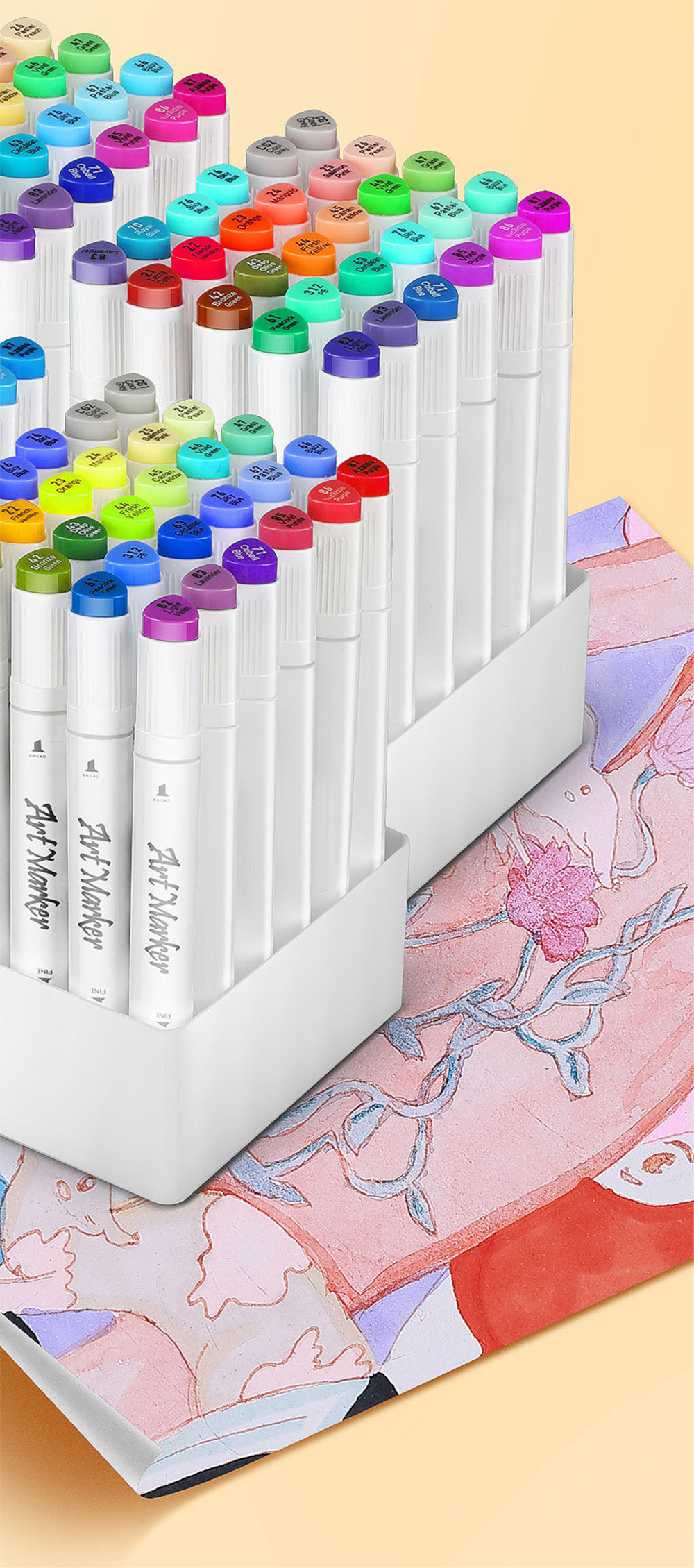 30/40/60/80 Colors Double Head Marker Set Painting Art Oil Marker Set Stationery Drawing Art Marker Paint Brush Supplies