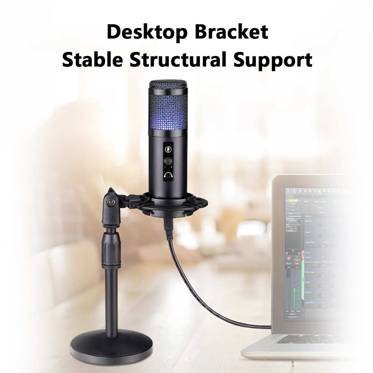 Professional LED RGB USB Condenser Microphone Stand Set For Computer Laptop