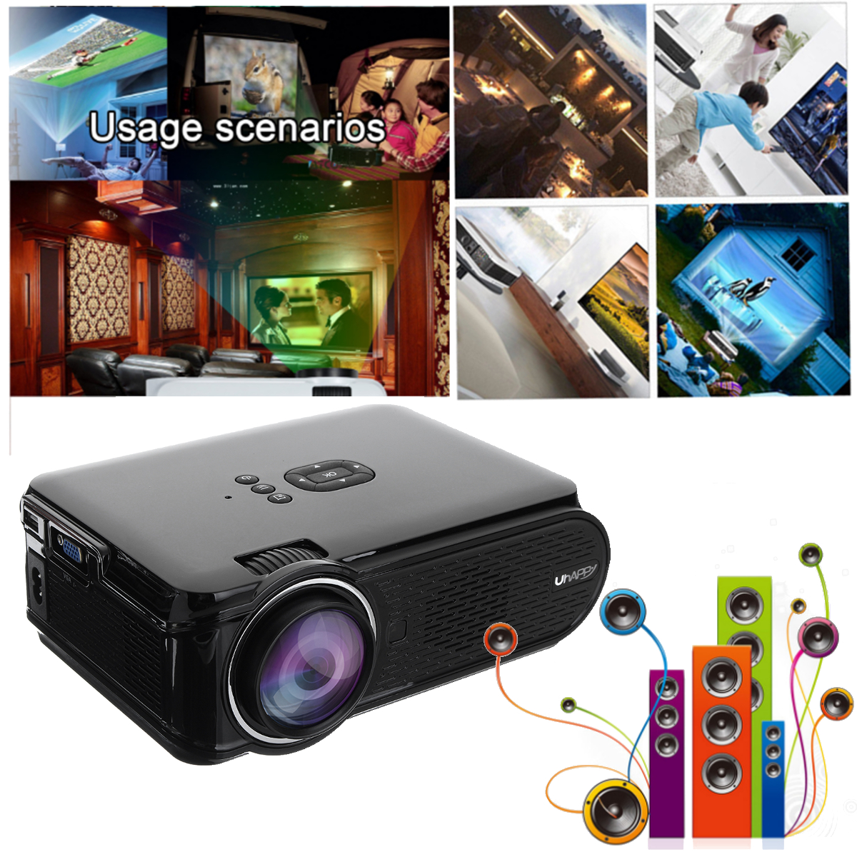 UHAPPY U90 Black Android 6.0 2000 Lumens LED WiFi bluetooth 4.0 Projector 800 x 480 Support 1080p 19