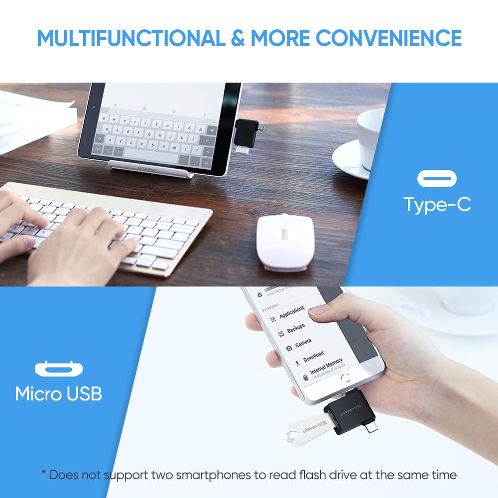 UGREEN 2-IN-1 OTG Adapter Micro USB Type-C to USB 3.0 Converter for Phone Tablet Laptop Macbook UU30453