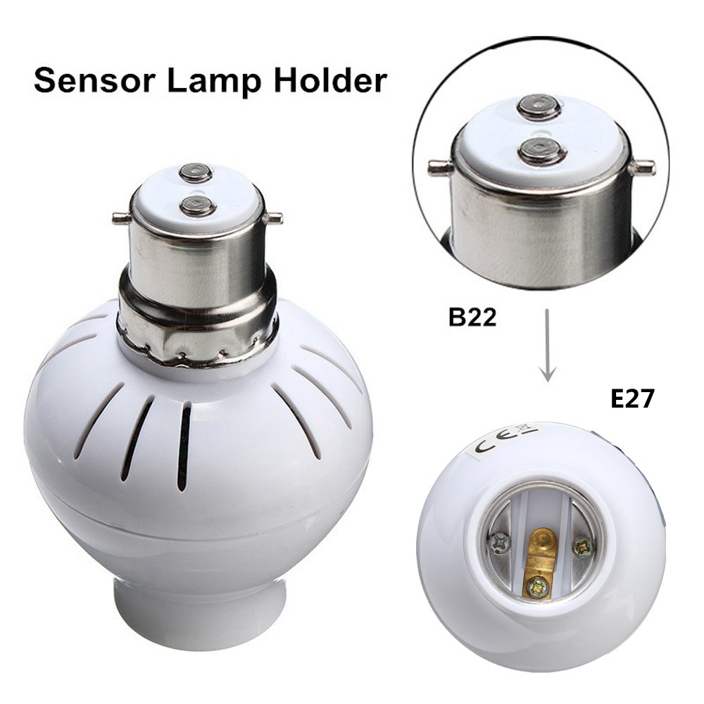 B22 To E27 Infrared PIR Induction Motion Sensor Bulb Adapter Light Socket Lamp Holder AC110-240V