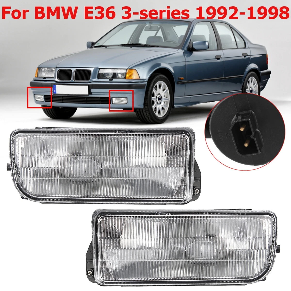 2x Car Front Bumper Fog Lights Glass Clear Lens For BMW 92-98 E36 3 Series 2/4D 