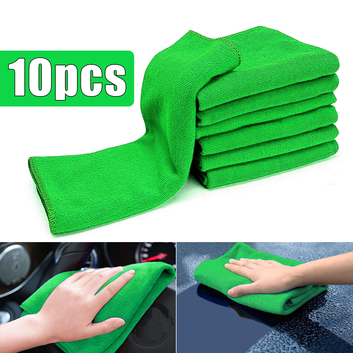 10Pcs Green Micro Fiber Auto Car Detailing Cleaning Cloth Soft Duster S0U4 Y9P9 