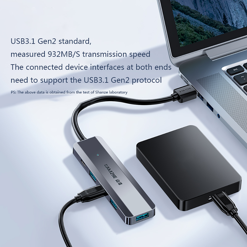 SAMZHE USB3.1 Splitter High-speed Gen2 4 Ports Expansion Dock Hub USB Hub 0.25M Length for PC Laptop