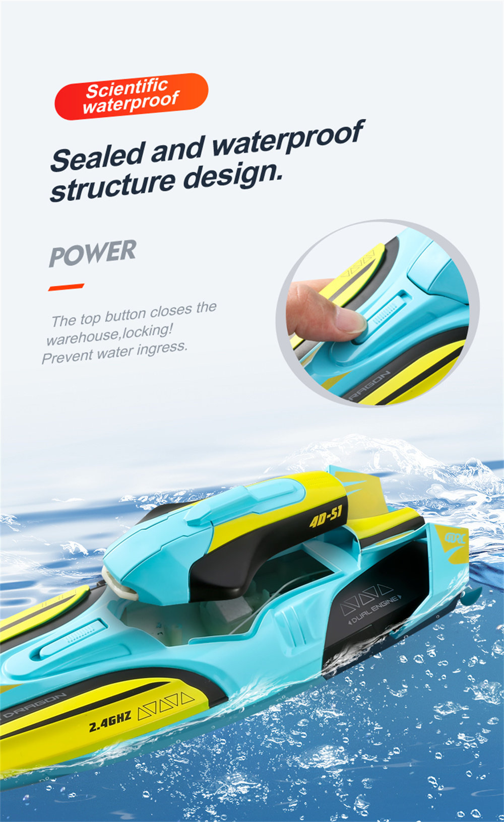 4DRC S1 2.4G 4CH RC Boat Fast High Speed Water Model Remote Control Toys RTR Pools Lakes Racing Kids Children Gift