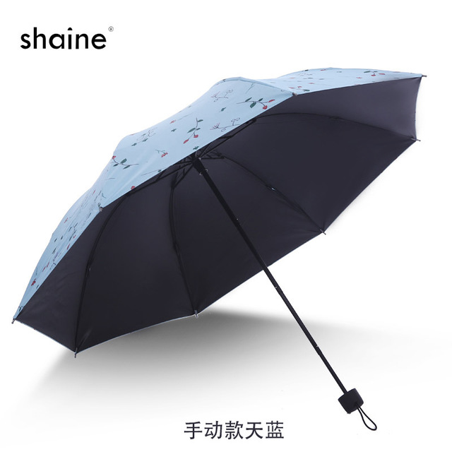 Automatic Anti-UV Sun Umbrella Small Fresh Female Three Folding Umbrella Dual-use Ultra-light Black Plastic Sunshade Sunscreen