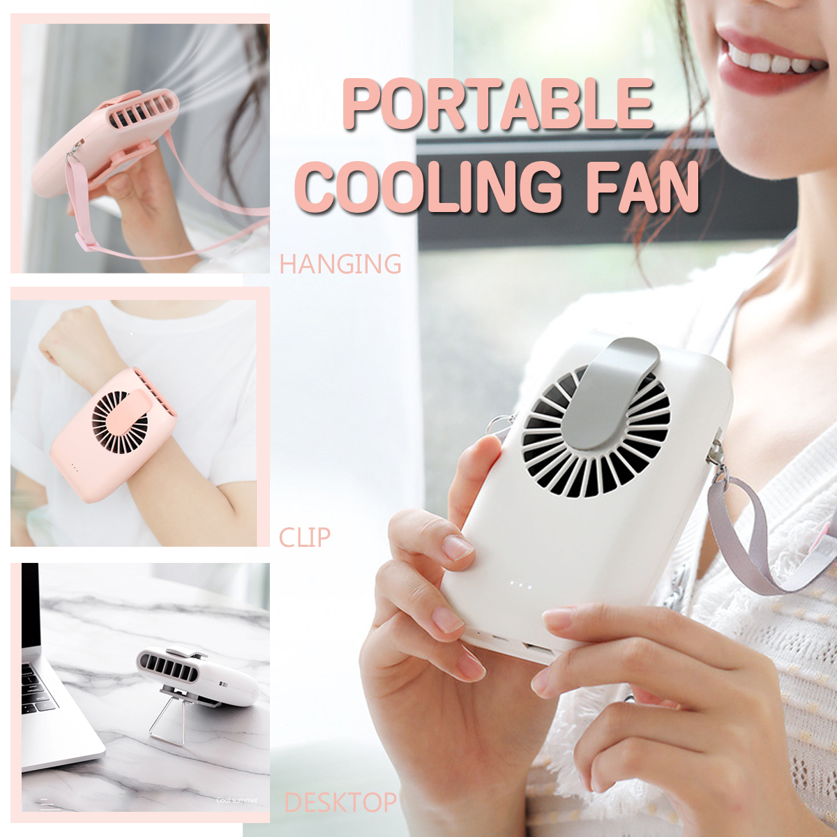 2000mAh Portable Mini Fan Dual-purpose Waist Fan USB Desktop Cooling Fan Hanging Neck Air Cooler