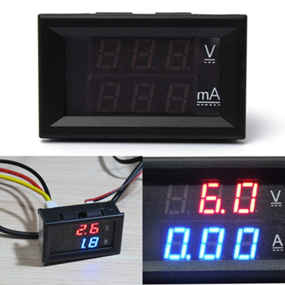 

0.28 Inch Dual Display Red Blue LED Panel Voltmeter 4.5-30V Digital Volt Meter Ammeter 1-100A
