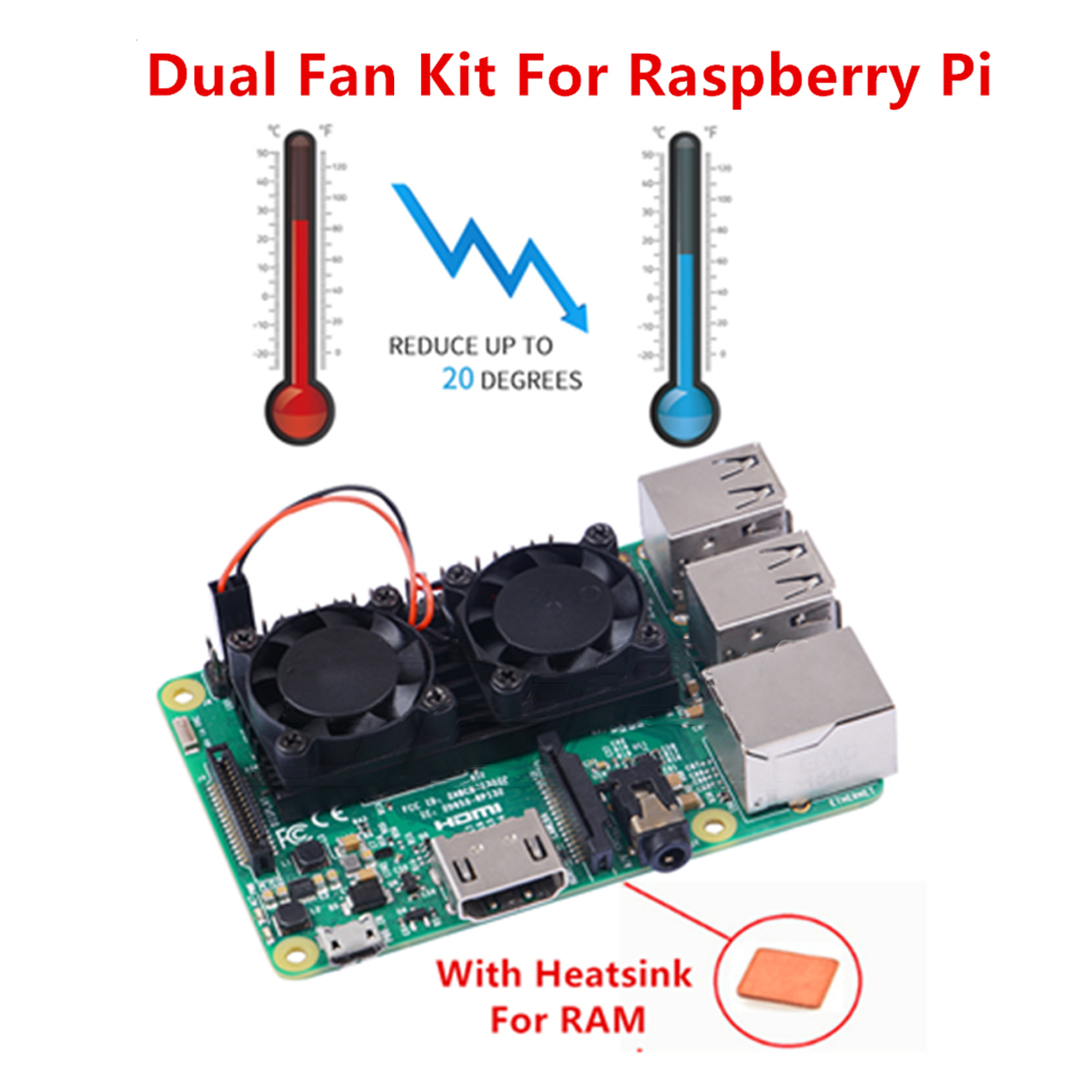 Reroflag Nespi Ultimate Cooling Fan Kit Dual Fans + Heatsinks For Raspberry Pi 3/2/B+ 13