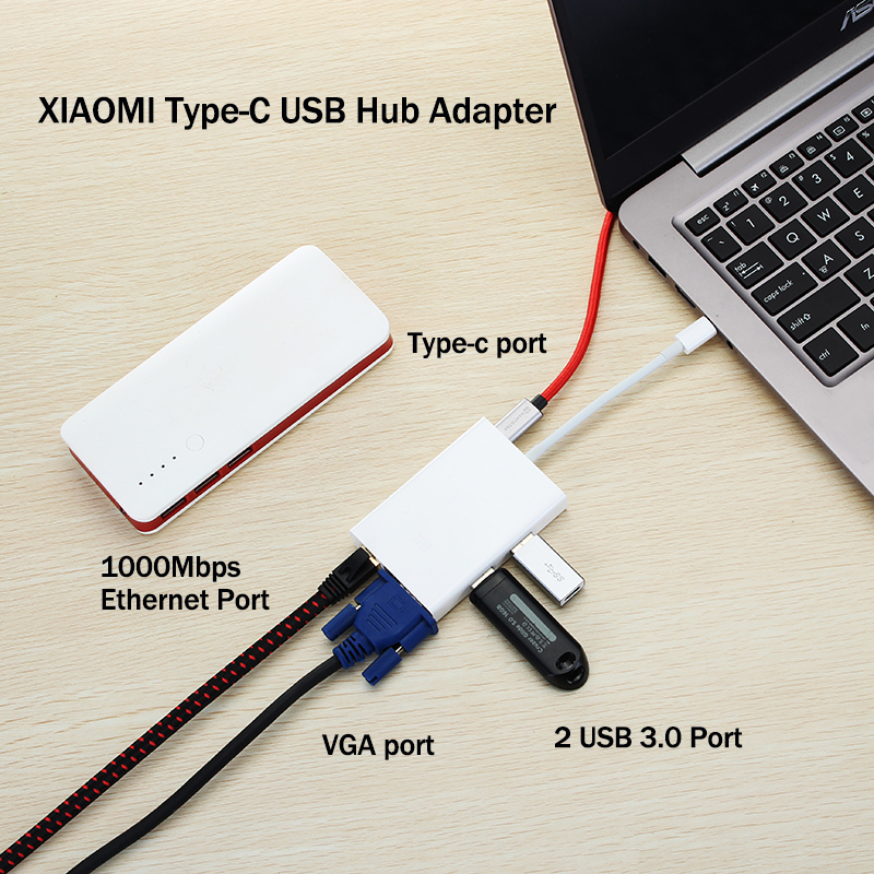 Xiaomi USB-C Type-C To 2K@60Hz VGA Gigabit Ethernet Port 2 USB 3.0 Hub Type-C Multi-functional Hub 6