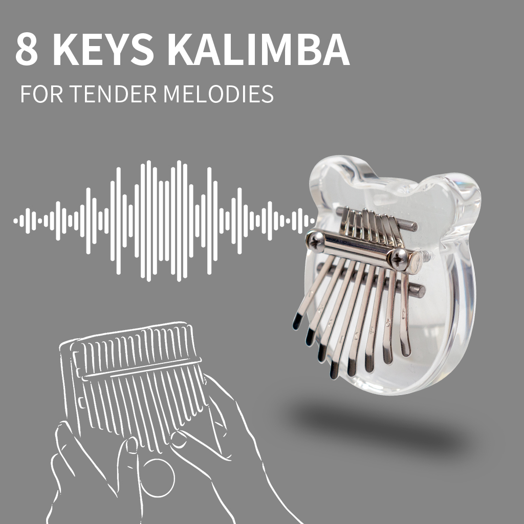 Kalimba Clear Mini Kalimba Crystal 8 Key Portable Mbira Finger Piano Best Gift for Kids Beginner