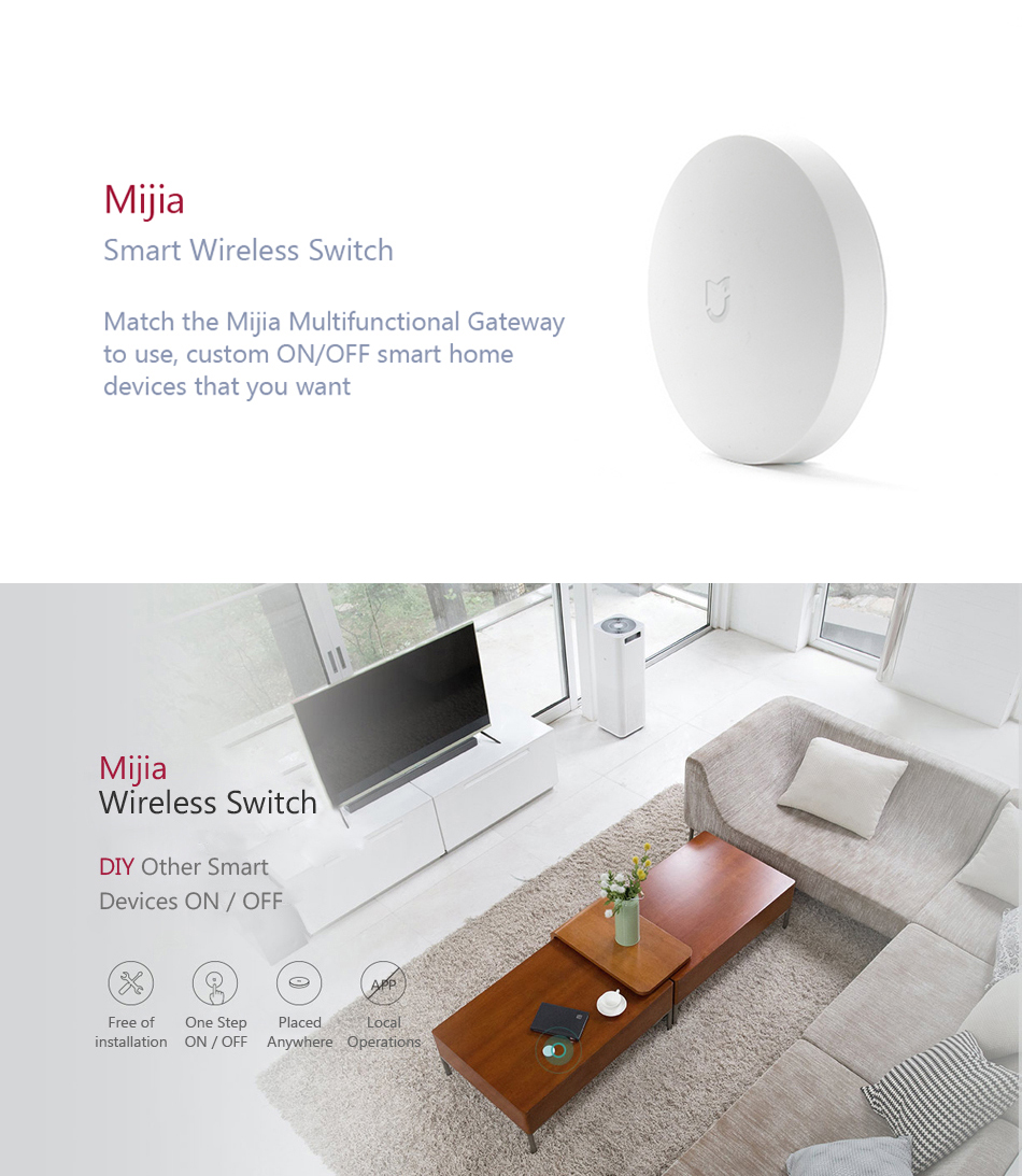 Original Xiaomi Mijia Smart Home Zig bee Wireless Smart Switch Touch Button ON OFF WiFi Remote Control Switch