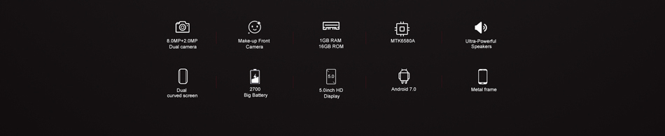 AllCall Rio 5.0-Inch Android 7.0 Dual Rear Cameras 1GB RAM 16GB ROM MT6580A Quad-Core 3G Smartphone