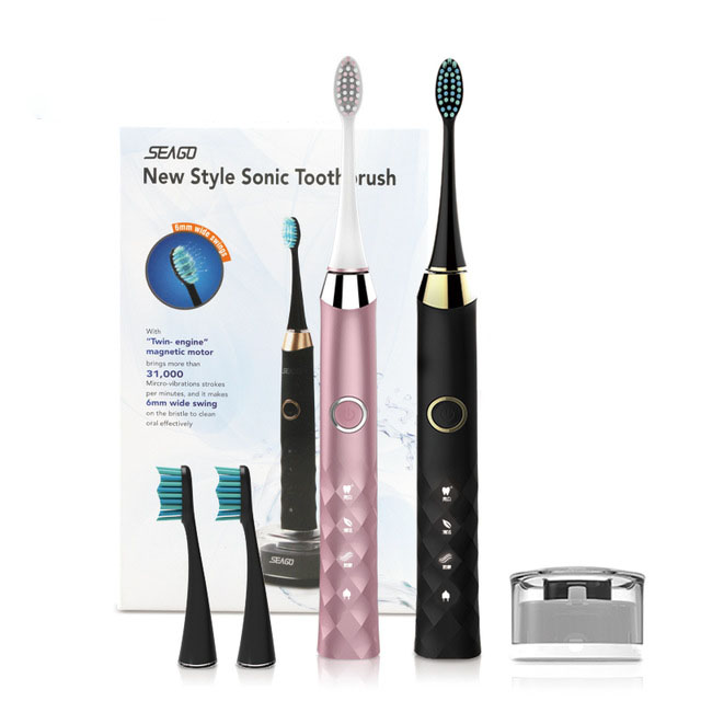 SEAGO S1 Sonic Smart Electric Toothbrush 3 Brush Modes Whitening USB Rechargeable IPX7 Waterproof with 3 Replaceable Brush Heads
