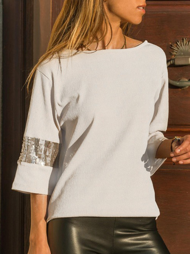 Casual Women Sequin Patchwork Backless 3/4 Sleeve Blouse
