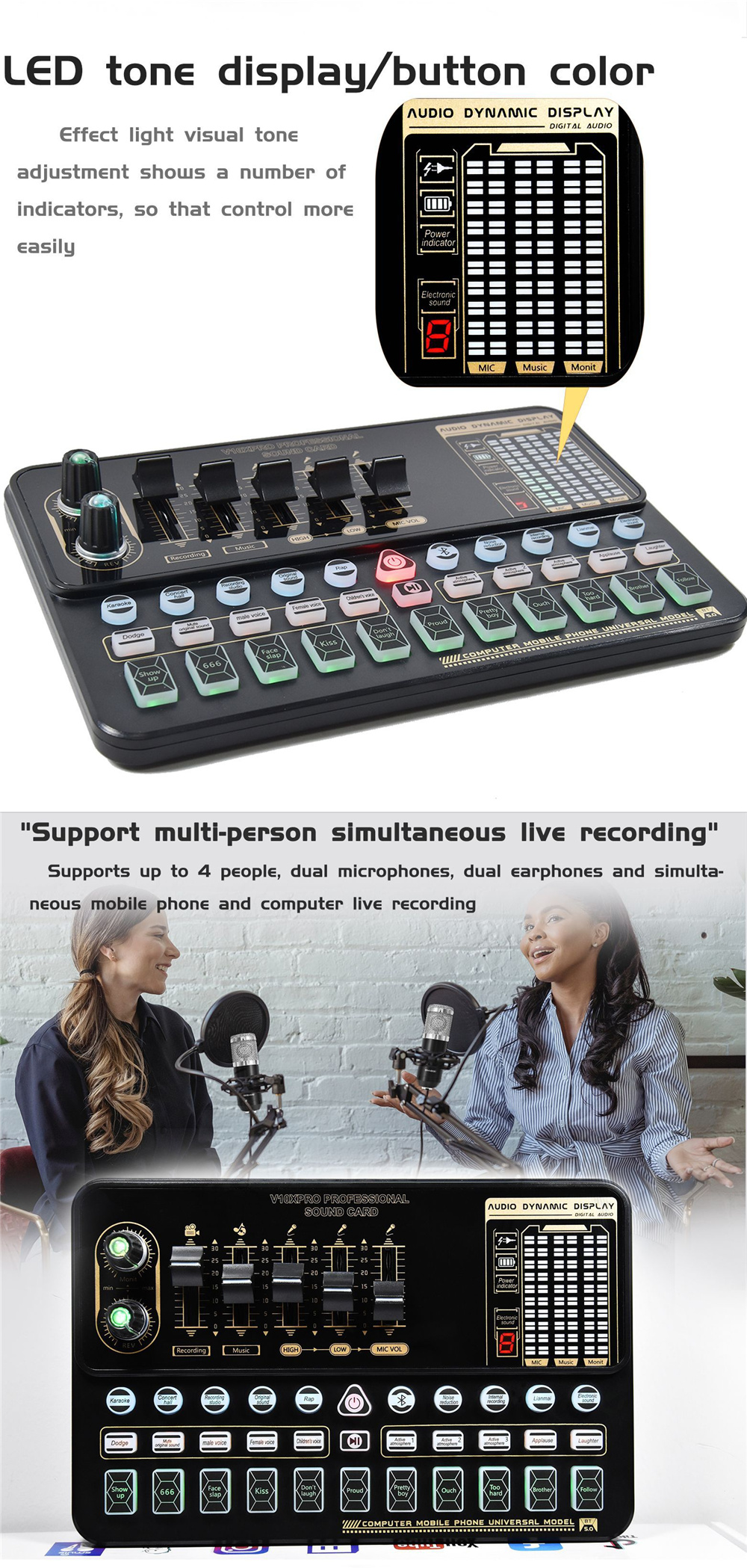 BM800 Condenser Microphone Kit Pro Audio Studio Sound Recording Microphone with V10X PRO Muti-functional Bluetooth Sound Card