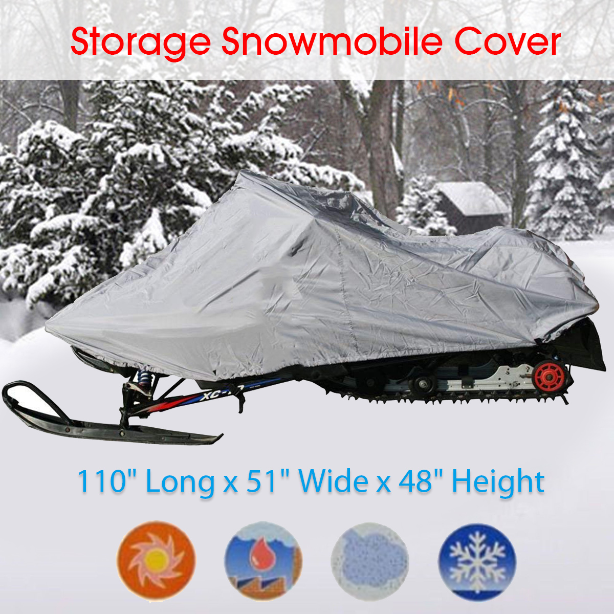 110x 51 x 48inch Grey Waterproof Snowmobile Cover Motorcycle Weatherproof Fabric